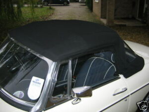 (1) MGB BHH905 VINYL HOOD WITH HEADER RAIL BLACK FRAME