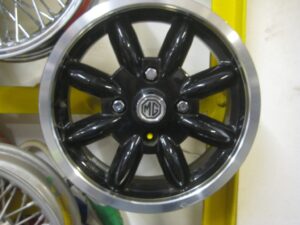 14ABLX4 SET OF 4 MGB 14" X 5.5J BLACK WITH POLISHED RIM ALLOY WHEELS