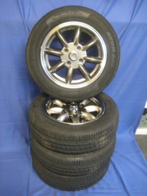 15AABR MGB SET OF 4 15" X 5.5J ANTHRACITE GREY POLISH RIM ALLOY WHEELS & BRANDED TYRES FITTED