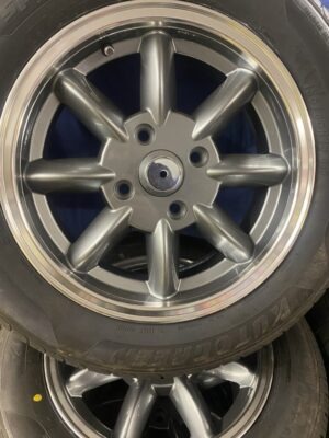 15AABU MGB SET OF 4 15" X 5.5J ANTHRACITE GREY POLISH RIM ALLOY WHEELS & BUDGET TYRES